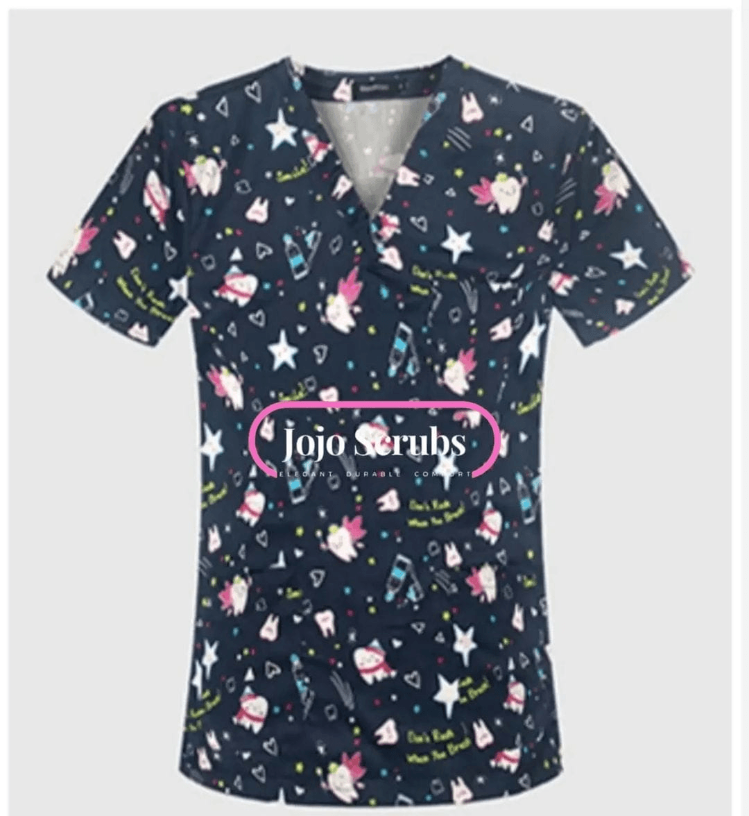 Designer Print Clinical Scrub Top - Floral/Patterned