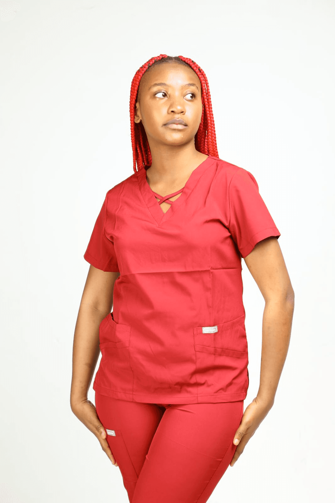 Maroon Cross-Neck Medical Scrub Set