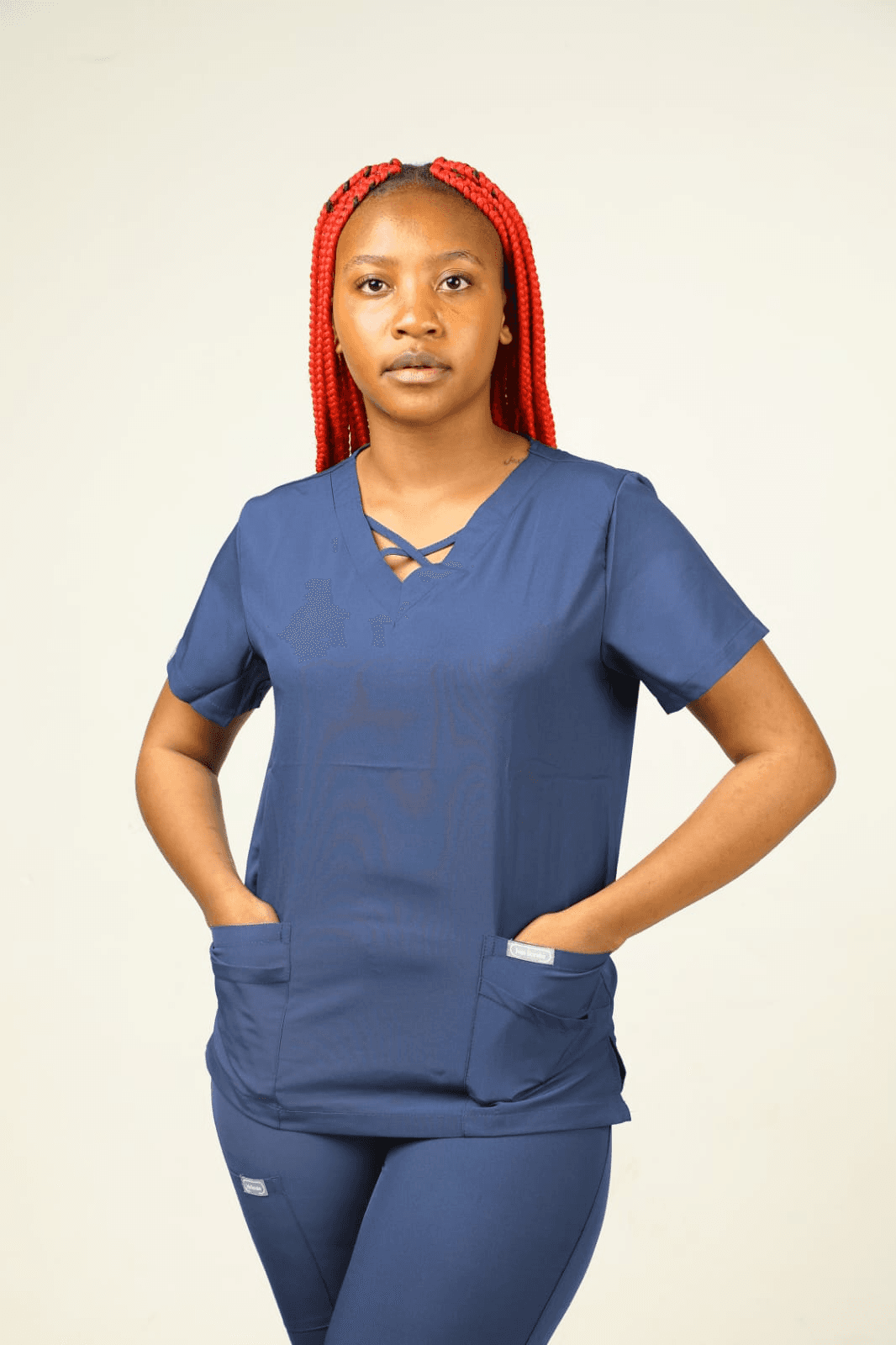 Navy Blue Cross-Neck Medical Scrub Set